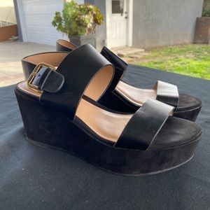 Black velvety platform wedges